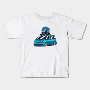 Blue Estima Previa Classic JDM Van Mountains Kids T-Shirt